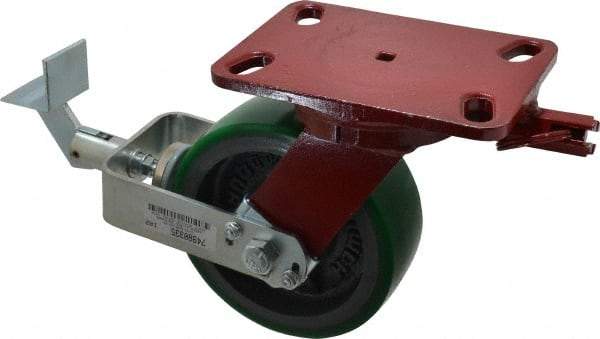 Hamilton - 6" Diam x 2" Wide x 7-3/4" OAH Top Plate Mount Swivel Caster with Brake - Polyurethane, 1,200 Lb Capacity, Precision Sealed Bearing, 4-1/2 x 6-1/2" Plate - USA Tool & Supply