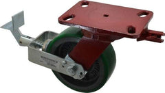 Hamilton - 6" Diam x 2" Wide x 7-3/4" OAH Top Plate Mount Swivel Caster with Brake - Polyurethane, 1,200 Lb Capacity, Precision Sealed Bearing, 4-1/2 x 6-1/2" Plate - USA Tool & Supply