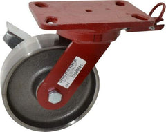 Hamilton - 6" Diam x 2" Wide x 7-3/4" OAH Top Plate Mount Swivel Caster with Brake - Forged Steel, 2,000 Lb Capacity, Roller Bearing, 4-1/2 x 6-1/2" Plate - USA Tool & Supply