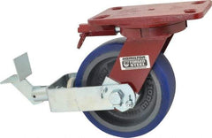 Hamilton - 6" Diam x 2" Wide x 7-3/4" OAH Top Plate Mount Swivel Caster with Brake - Polyurethane, 960 Lb Capacity, Precision Sealed Bearing, 4-1/2 x 6-1/2" Plate - USA Tool & Supply