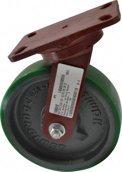 Hamilton - 8" Diam x 2" Wide x 9-3/4" OAH Top Plate Mount Swivel Caster - Polyurethane, 1,500 Lb Capacity, Precision Sealed Bearing, 4-1/2 x 6-1/2" Plate - USA Tool & Supply