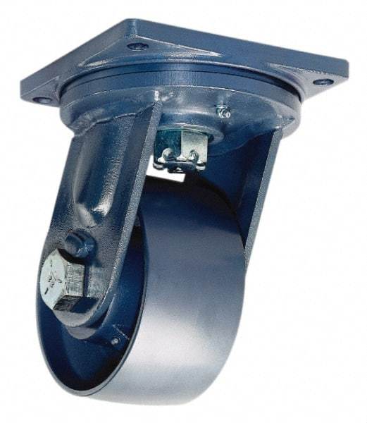 Hamilton - 8" Diam x 3" Wide x 11" OAH Top Plate Mount Swivel Caster with Brake - Forged Steel, 6,000 Lb Capacity, Tapered Bearing, 8-1/2 x 8-1/2" Plate - USA Tool & Supply