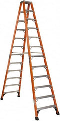 Louisville - 11 Steps, 12' High, Type IAA Rating, Fiberglass Step Ladder - USA Tool & Supply