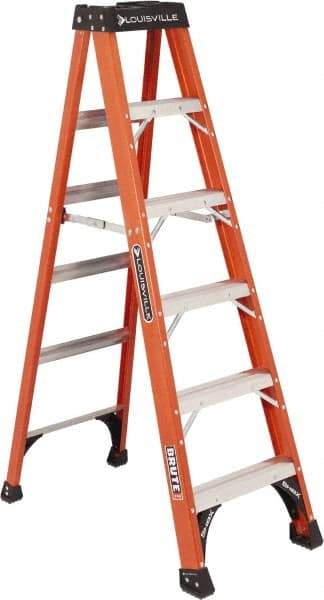 Louisville - 5 Steps, 6' High, Type IAA Rating, Fiberglass Step Ladder - 375 Lb Capacity, 21-7/8" Base Width - USA Tool & Supply