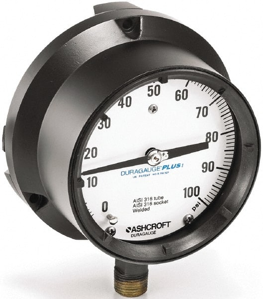 Ashcroft - 4-1/2" Dial, 1/2 Thread, 0-20,000 Scale Range, Pressure Gauge - USA Tool & Supply