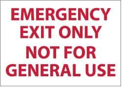 NMC - Emergency Exit Only Not for General Use, Plastic Exit Sign - 14" Wide x 10" High - USA Tool & Supply