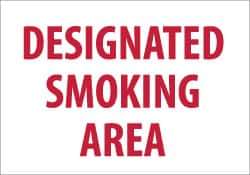 NMC - "Designated Smoking Area", 10" Long x 14" Wide, Rigid Plastic Safety Sign - Rectangle, 0.05" Thick, Use for Smoking Regulations - USA Tool & Supply
