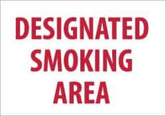 NMC - "Designated Smoking Area", 10" Long x 14" Wide, Pressure-Sensitive Vinyl Safety Sign - Rectangle, 0.004" Thick, Use for Smoking Regulations - USA Tool & Supply