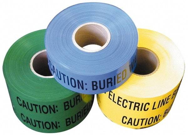 NMC - Caution: Buried Water Line Below, Underground Tape - 1,000 Ft. Long x 6 Inch Wide Roll, Polyethylene, 4 mil Thick, Blue - USA Tool & Supply