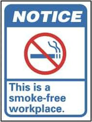 NMC - "Notice - This Is a Smoke-Free Workplace", 14" Long x 10" Wide, Rigid Plastic Safety Sign - Rectangle, 0.05" Thick, Use for Smoking Regulations - USA Tool & Supply