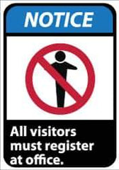 NMC - "Notice - All Visitors Must Register at Office", 14" Long x 10" Wide, Pressure-Sensitive Vinyl Safety Sign - Rectangle, 0.004" Thick, Use for Security & Admittance - USA Tool & Supply
