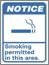 NMC - "Notice - Smoking Permitted in This Area", 14" Long x 10" Wide, Rigid Plastic Safety Sign - Rectangle, 0.05" Thick, Use for Smoking Regulations - USA Tool & Supply