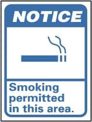 NMC - "Notice - Smoking Permitted in This Area", 14" Long x 10" Wide, Rigid Plastic Safety Sign - Rectangle, 0.05" Thick, Use for Smoking Regulations - USA Tool & Supply