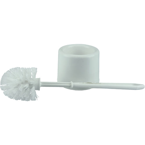 Toilet Bowl Brush Set, White Plastic Fill, Plastic Handle and Holder - USA Tool & Supply