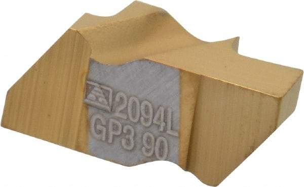 Tool-Flo - 2094FLG Grade GP3, 3/32" Cutting Width Carbide Grooving Insert - 2.79mm Max Depth of Cut, Left Hand, 0.005 to 0.01" Corner Radius, TiN Finish - USA Tool & Supply