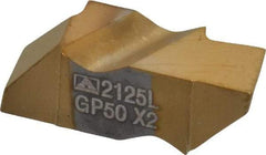 Tool-Flo - 2125FLG Grade GP50, 3.18mm Cutting Width Carbide Grooving Insert - 2.79mm Max Depth of Cut, Left Hand, 0.005 to 0.01" Corner Radius, TiN Finish - USA Tool & Supply