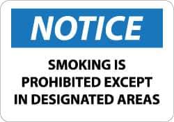 NMC - "Notice - Smoking Is Prohibited Except in Designated Areas", 10" Long x 14" Wide, Pressure-Sensitive Vinyl Safety Sign - Rectangle, 0.004" Thick, Use for Accident Prevention - USA Tool & Supply