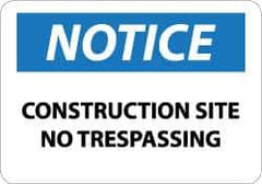 NMC - "Notice - Construction Site - No Trespassing", 10" Long x 14" Wide, Rigid Plastic Safety Sign - Rectangle, 0.05" Thick, Use for Security & Admittance - USA Tool & Supply