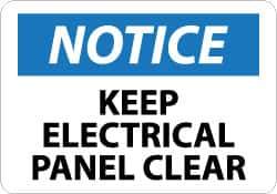 NMC - "Notice - Keep Electrical Panel Clear", 7" Long x 10" Wide, Pressure-Sensitive Vinyl Safety Sign - Rectangle, 0.004" Thick, Use for Security & Admittance - USA Tool & Supply