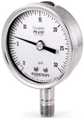 Ashcroft - 2-1/2" Dial, 1/4 Thread, 0-10,000 Scale Range, Pressure Gauge - Center Back Connection Mount, Accurate to 1% of Scale - USA Tool & Supply