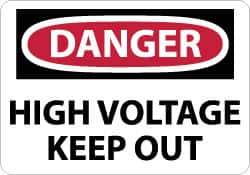 NMC - "Danger - High Voltage - Keep Out", 7" Long x 10" Wide, Pressure-Sensitive Vinyl Safety Sign - Rectangle, 0.004" Thick, Use for Accident Prevention - USA Tool & Supply