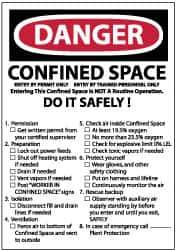 NMC - "Danger - Confined Space - Enter by Permit Only - Entry by Trained Personnel Only - Entering This Confined Is Not A...", 7" Long x 10" Wide, Pressure-Sensitive Vinyl Safety Sign - Rectangle, 0.004" Thick, Use for Accident Prevention - USA Tool & Supply