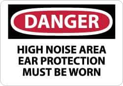 NMC - "Danger - High Noise Area Ear Protection Must Be Worn", 10" Long x 14" Wide, Aluminum Safety Sign - Rectangle, 0.04" Thick, Use for Accident Prevention - USA Tool & Supply