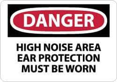 NMC - "Danger - High Noise Area Ear Protection Must Be Worn", 10" Long x 14" Wide, Aluminum Safety Sign - Rectangle, 0.04" Thick, Use for Accident Prevention - USA Tool & Supply