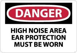 NMC - "Danger - High Noise Area Ear Protection Must Be Worn", 10" Long x 14" Wide, Pressure-Sensitive Vinyl Safety Sign - Rectangle, 0.004" Thick, Use for Accident Prevention - USA Tool & Supply