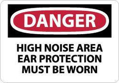 NMC - "Danger - High Noise Area Ear Protection Must Be Worn", 10" Long x 14" Wide, Pressure-Sensitive Vinyl Safety Sign - Rectangle, 0.004" Thick, Use for Accident Prevention - USA Tool & Supply
