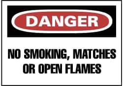 NMC - "Danger - No Smoking, Matches or Open Flames", 7" Long x 10" Wide, Rigid Plastic Safety Sign - Rectangle, 0.05" Thick, Use for Accident Prevention - USA Tool & Supply