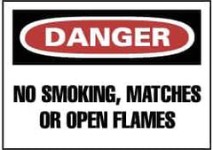 NMC - "Danger - No Smoking, Matches or Open Flames", 7" Long x 10" Wide, Pressure-Sensitive Vinyl Safety Sign - Rectangle, 0.004" Thick, Use for Accident Prevention - USA Tool & Supply