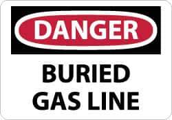 NMC - "Danger - Buried Gas Line", 10" Long x 14" Wide, Rigid Plastic Safety Sign - Rectangle, 0.05" Thick, Use for Hazardous Materials - USA Tool & Supply