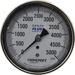 Ashcroft - 3-1/2" Dial, 1/4 Thread, 0-5,000 Scale Range, Pressure Gauge - Center Back Connection Mount, Accurate to 1% of Scale - USA Tool & Supply
