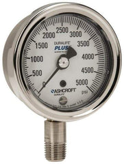Ashcroft - 2-1/2" Dial, 1/4 Thread, 0-5,000 Scale Range, Pressure Gauge - Lower Connection Mount, Accurate to 1% of Scale - USA Tool & Supply