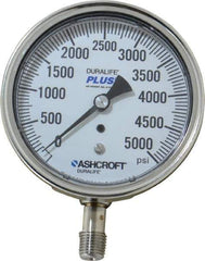 Ashcroft - 3-1/2" Dial, 1/4 Thread, 0-5,000 Scale Range, Pressure Gauge - Lower Connection Mount, Accurate to 1% of Scale - USA Tool & Supply