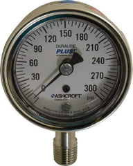 Ashcroft - 2-1/2" Dial, 1/4 Thread, 0-300 Scale Range, Pressure Gauge - Lower Connection Mount, Accurate to 1% of Scale - USA Tool & Supply