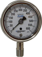 Ashcroft - 2-1/2" Dial, 1/4 Thread, 0-600 Scale Range, Pressure Gauge - Lower Connection Mount, Accurate to 1% of Scale - USA Tool & Supply