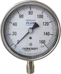 Ashcroft - 3-1/2" Dial, 1/4 Thread, 0-160 Scale Range, Pressure Gauge - Lower Connection Mount, Accurate to 1% of Scale - USA Tool & Supply