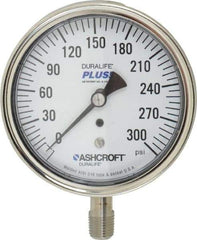 Ashcroft - 3-1/2" Dial, 1/4 Thread, 0-300 Scale Range, Pressure Gauge - Lower Connection Mount, Accurate to 1% of Scale - USA Tool & Supply
