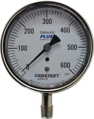 Ashcroft - 3-1/2" Dial, 1/4 Thread, 0-600 Scale Range, Pressure Gauge - Lower Connection Mount, Accurate to 1% of Scale - USA Tool & Supply