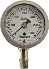 Ashcroft - 2-1/2" Dial, 1/4 Thread, 0-3,000 Scale Range, Pressure Gauge - Lower Connection Mount, Accurate to 3-2-3% of Scale - USA Tool & Supply
