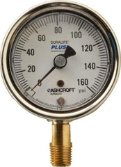 Ashcroft - 2-1/2" Dial, 1/4 Thread, 0-160 Scale Range, Pressure Gauge - Lower Connection Mount, Accurate to 1% of Scale - USA Tool & Supply