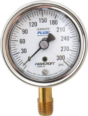 Ashcroft - 2-1/2" Dial, 1/4 Thread, 0-300 Scale Range, Pressure Gauge - Lower Connection Mount, Accurate to 1% of Scale - USA Tool & Supply