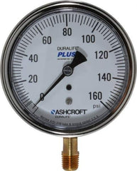 Ashcroft - 3-1/2" Dial, 1/4 Thread, 0-160 Scale Range, Pressure Gauge - Lower Connection Mount, Accurate to 1% of Scale - USA Tool & Supply