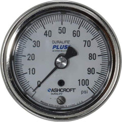 Ashcroft - 2-1/2" Dial, 1/4 Thread, 0-100 Scale Range, Pressure Gauge - Center Back Connection Mount, Accurate to 1% of Scale - USA Tool & Supply