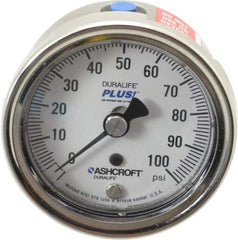 Ashcroft - 2-1/2" Dial, 1/4 Thread, 0-100 Scale Range, Pressure Gauge - Center Back Connection Mount, Accurate to 1% of Scale - USA Tool & Supply