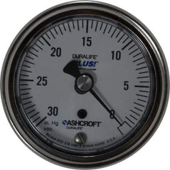 Ashcroft - 2-1/2" Dial, 1/4 Thread, 30-0 Scale Range, Pressure Gauge - Center Back Connection Mount, Accurate to 1% of Scale - USA Tool & Supply
