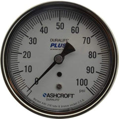 Ashcroft - 3-1/2" Dial, 1/4 Thread, 0-100 Scale Range, Pressure Gauge - Center Back Connection Mount, Accurate to 1% of Scale - USA Tool & Supply