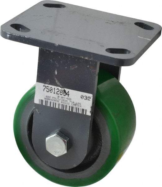 Hamilton - 4" Diam x 2" Wide x 5-5/8" OAH Top Plate Mount Rigid Caster - Polyurethane, 750 Lb Capacity, Precision Sealed Bearing, 4 x 4-1/2" Plate - USA Tool & Supply
